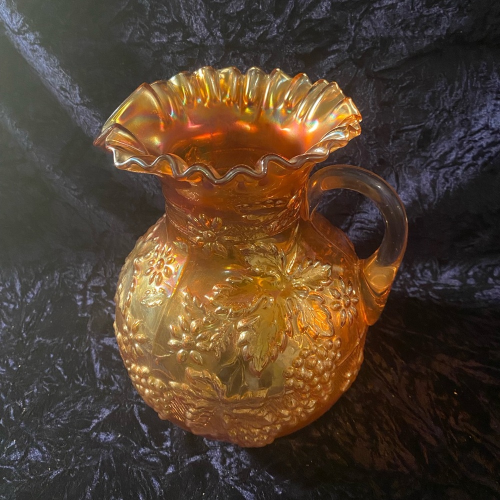 Vintage Dugan Marigold Ruffled Carnival Glass Pitcher Marigold and Grape